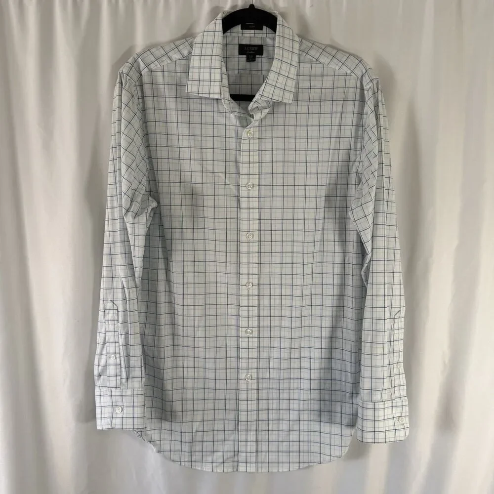 J. Crew Ludlow Shirt Men's 15.5 33 White Plaid Slim Fit Button Up Long Sleeve